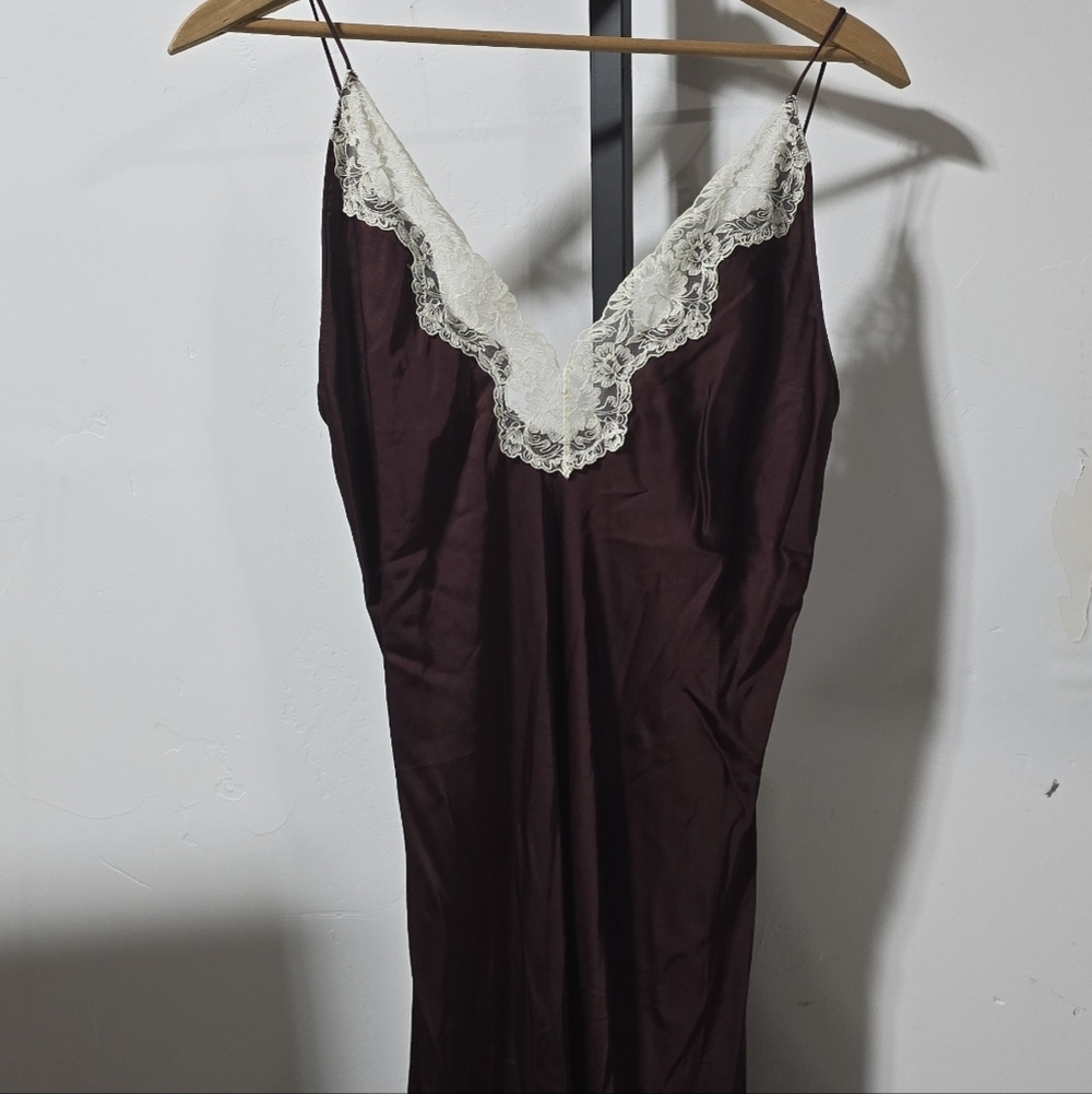 Zara Collection Burgandy Slip Maxi Dress with Lace Trim - Picture 7 of 9